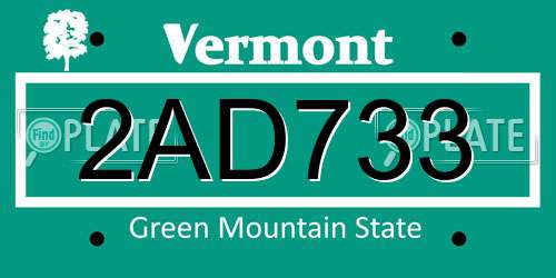 2AD733 Vermont License Plate