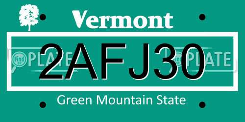 2AFJ30 Vermont License Plate