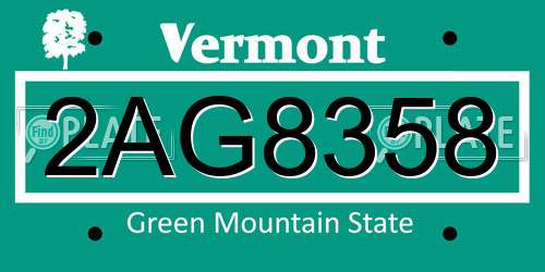 2AG8358 Vermont License Plate