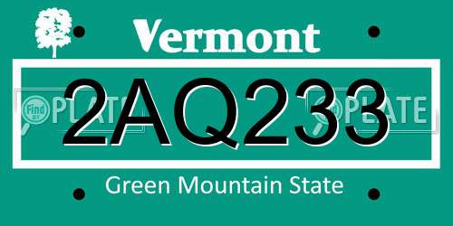 2AQ233 Vermont License Plate