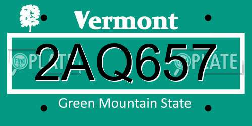 2AQ657 Vermont License Plate