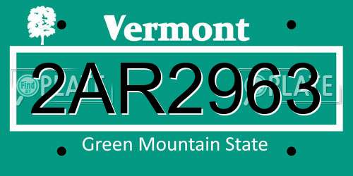 2AR2963 Vermont License Plate
