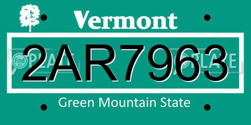 2AR7963 Vermont License Plate