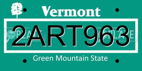 2ART963 Vermont License Plate