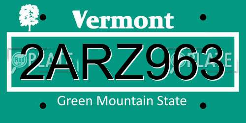 2ARZ963 Vermont License Plate