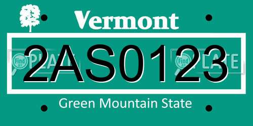 2AS0123 Vermont License Plate