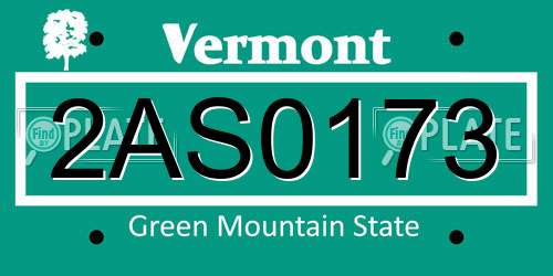 2AS0173 Vermont License Plate