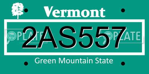 2AS557 Vermont License Plate