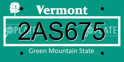 2AS675 Vermont License Plate