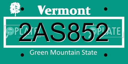 2AS852 Vermont License Plate