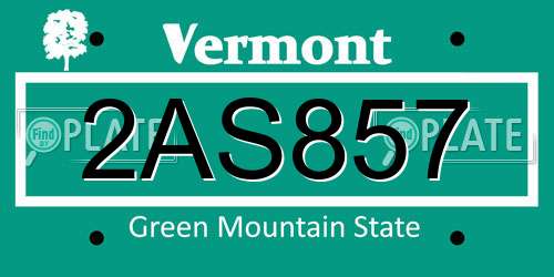 2AS857 Vermont License Plate
