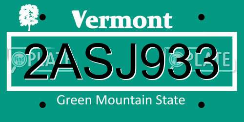 2ASJ933 Vermont License Plate