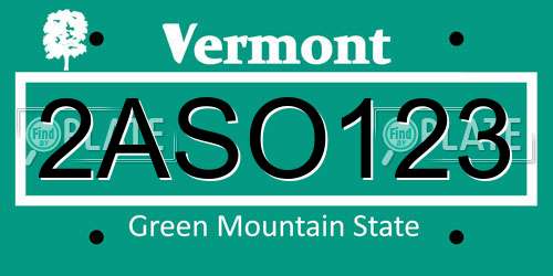2ASO123 Vermont License Plate