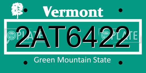 2AT6422 Vermont License Plate
