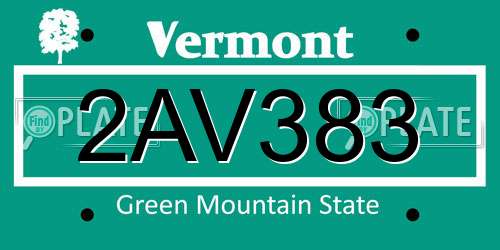 2AV383 Vermont License Plate