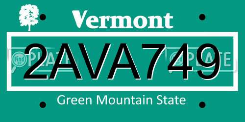 2AVA749 Vermont License Plate