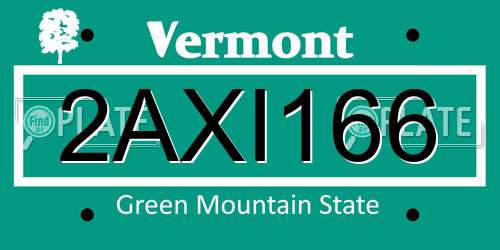 2AXI166 Vermont License Plate