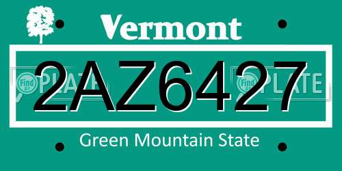 2AZ6427 Vermont License Plate