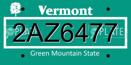 2AZ6477 Vermont License Plate