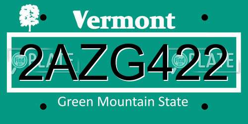 2AZG422 Vermont License Plate