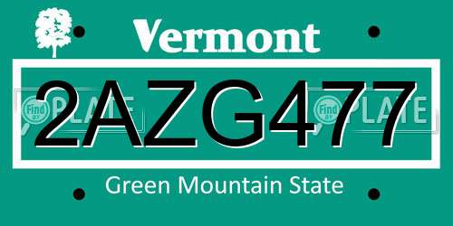 2AZG477 Vermont License Plate