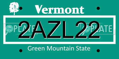 2AZL22 Vermont License Plate