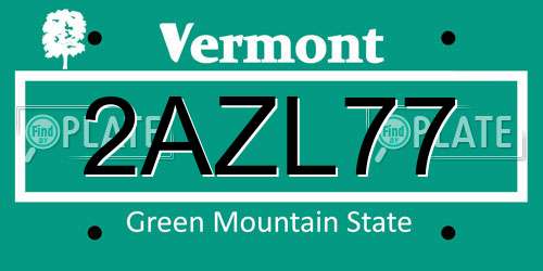 2AZL77 Vermont License Plate