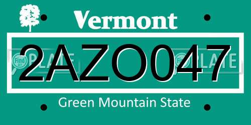 2AZO047 Vermont License Plate