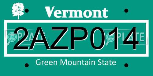 2AZP014 Vermont License Plate