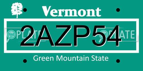 2AZP54 Vermont License Plate