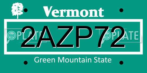 2AZP72 Vermont License Plate