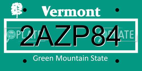 2AZP84 Vermont License Plate