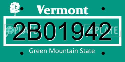 2B01942 Vermont License Plate