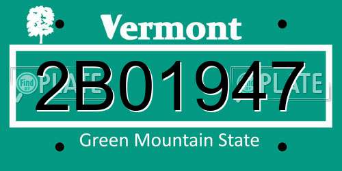 2B01947 Vermont License Plate