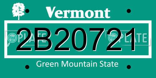 2B20721 Vermont License Plate