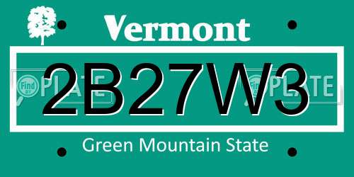 2B27W3 Vermont License Plate
