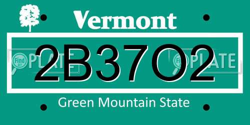 2B37O2 Vermont License Plate
