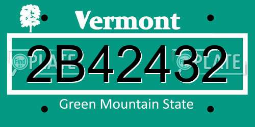 2B42432 Vermont License Plate
