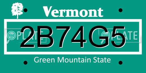 2B74G5 Vermont License Plate