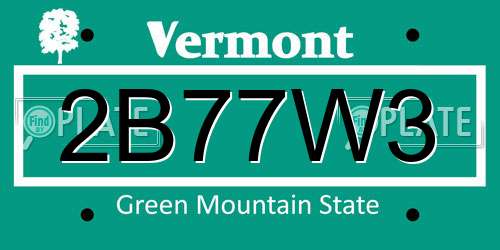 2B77W3 Vermont License Plate