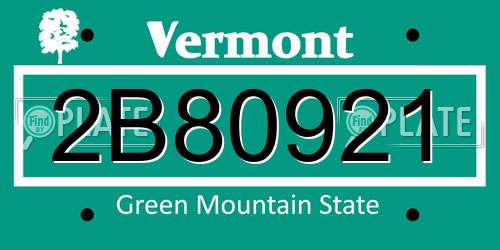 2B80921 Vermont License Plate
