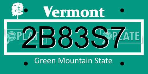 2B83S7 Vermont License Plate
