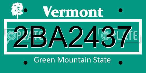 2BA2437 Vermont License Plate