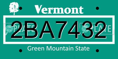 2BA7432 Vermont License Plate