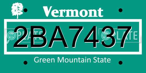 2BA7437 Vermont License Plate