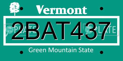 2BAT437 Vermont License Plate