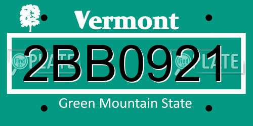 2BB0921 Vermont License Plate