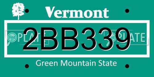 2BB339 Vermont License Plate