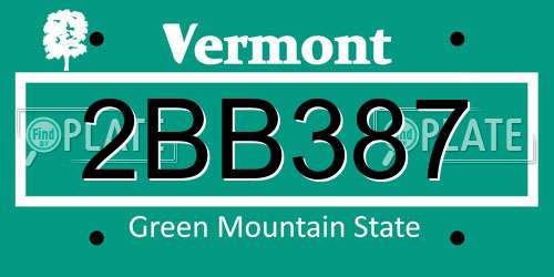 2BB387 Vermont License Plate