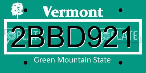2BBD921 Vermont License Plate